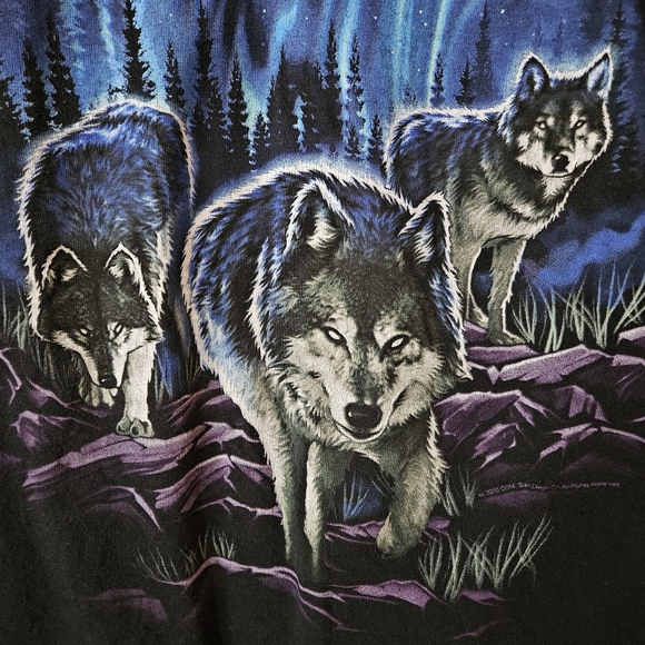 DOM Short Sleeve Graphic T-Shirt Mens XL Wolves Mystical Northern Lights ODM - Picture 5 of 8